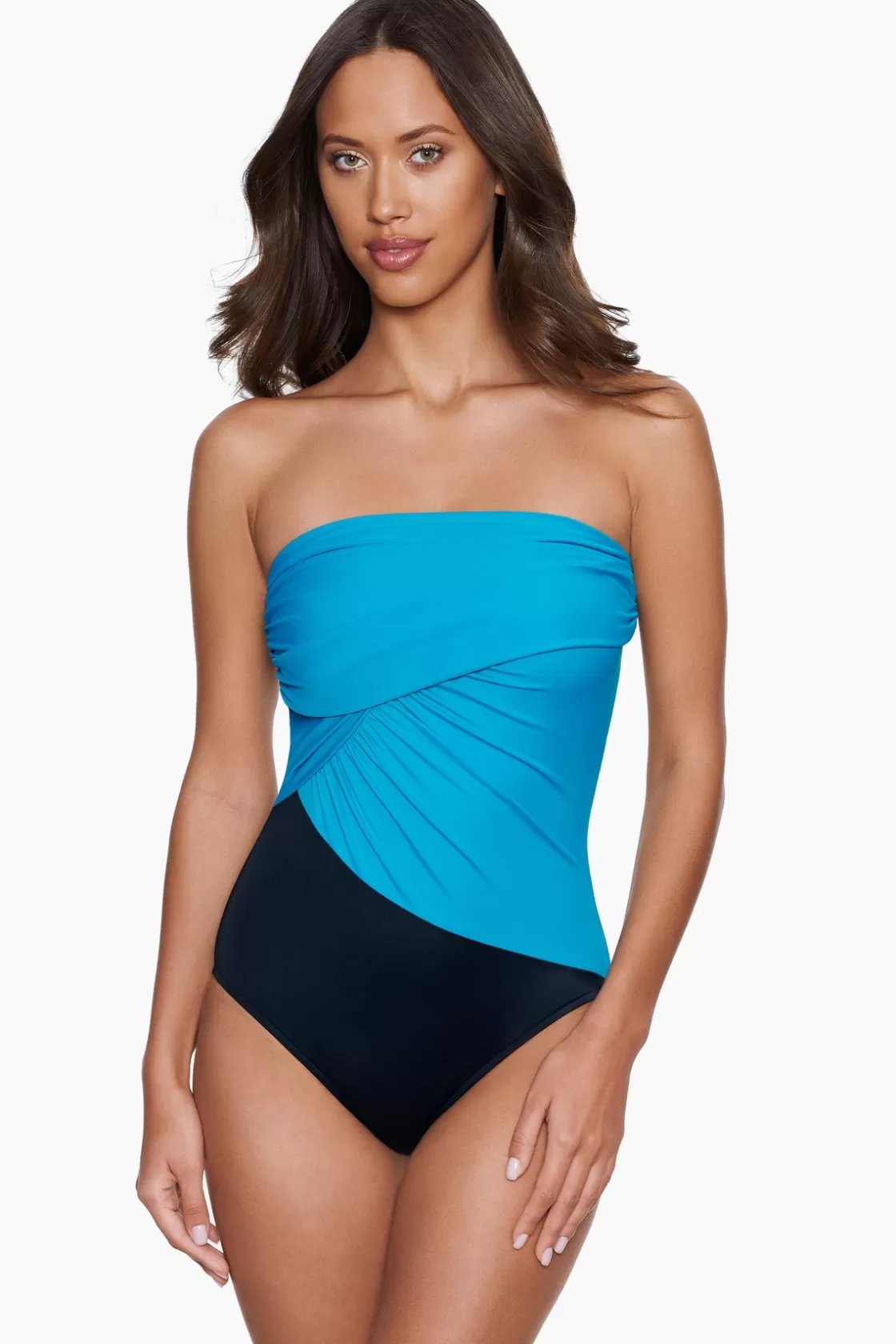 Miraclesuit Tankini Tops^Colorblock Goddess One Piece Swimsuit Navy