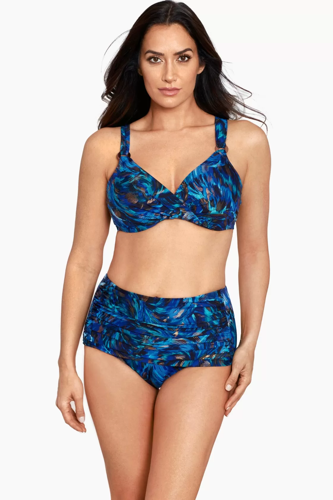 Miraclesuit Swim Dress | One Piece^Fandango Plunge Swim Bra Top Blue/Multi