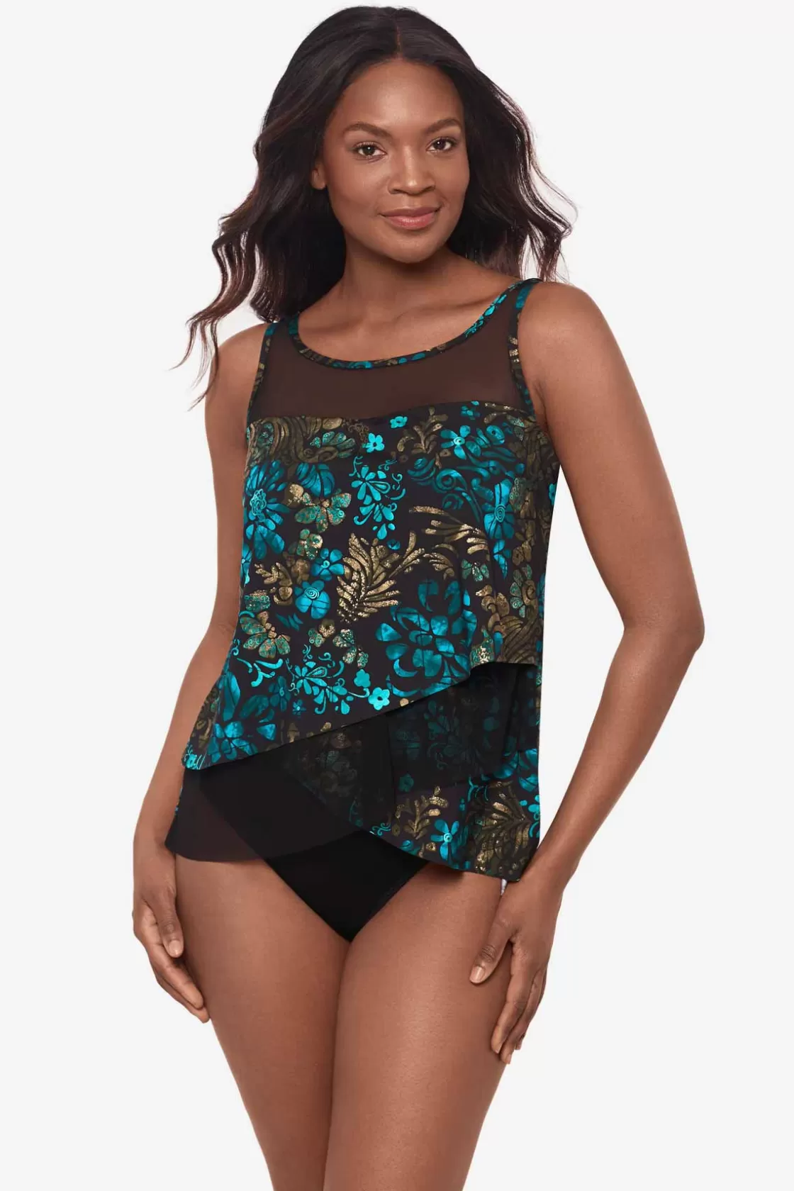 Miraclesuit Swim Dress | One Piece^Flor De Mare Mirage Tankini Top DD-Cup Black/Multi