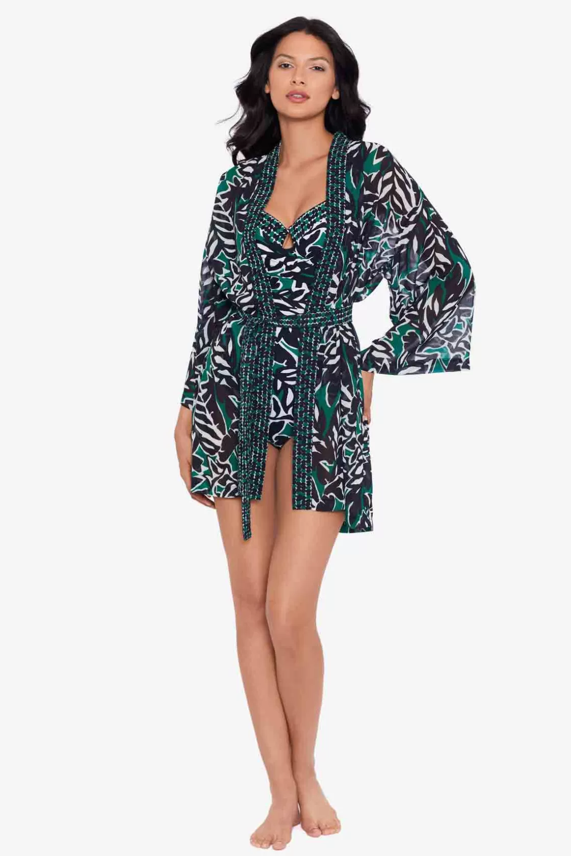 Miraclesuit Tankini Tops | Plus^Palma Verde Kimono Swim Cover Up Black/Multi