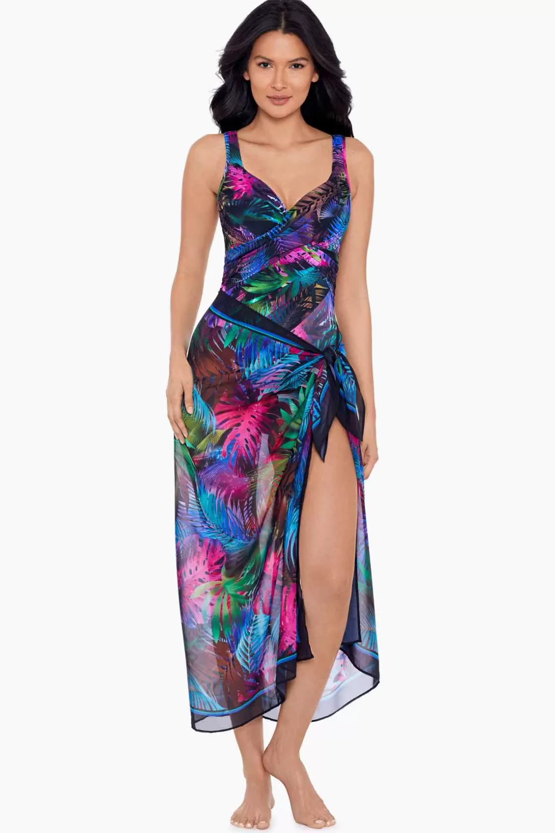 Miraclesuit Tankini Tops | Plus^Pixel Palmas Scarf Pareo Swim Cover Up Black/Multi