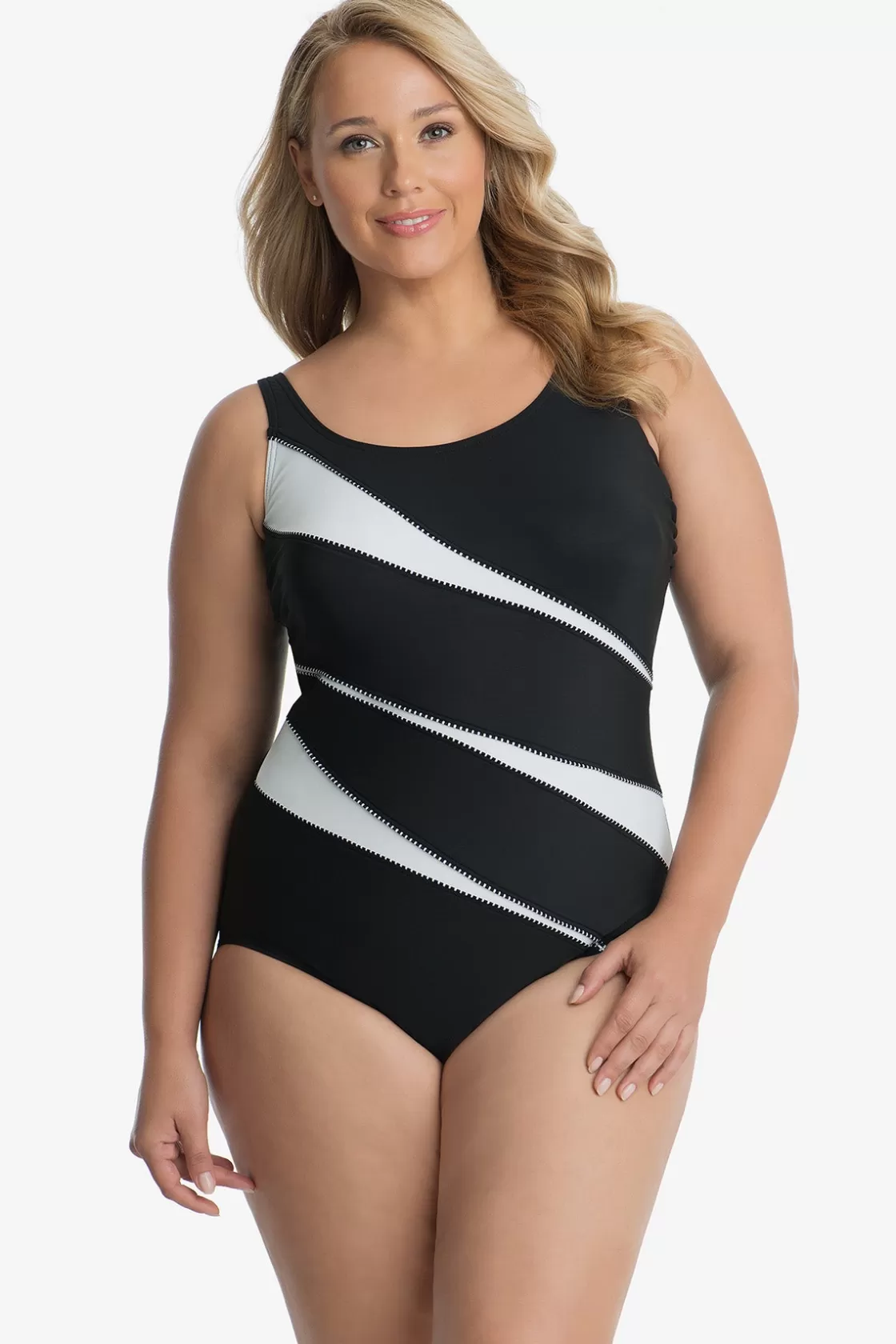 Miraclesuit One Piece^Plus Size Colorblock Helix One Piece Swimsuit Black/White