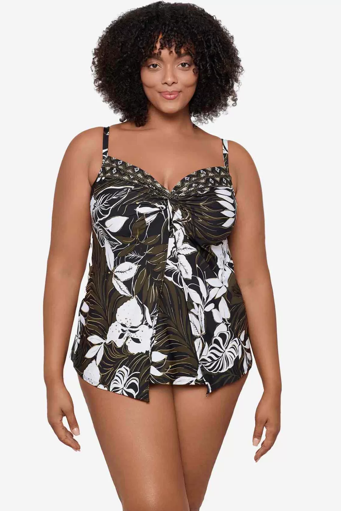 Miraclesuit One Piece | Dd+ Cup^Plus Size Elle Dorado Love Knot Tankini Top Black/Multi