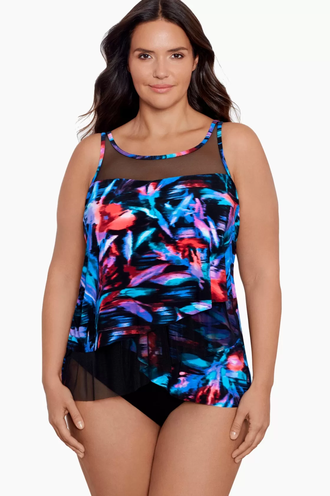 Miraclesuit Tankini Tops^Plus Size Fuego Floral Mirage Tankini Top Black/Multi