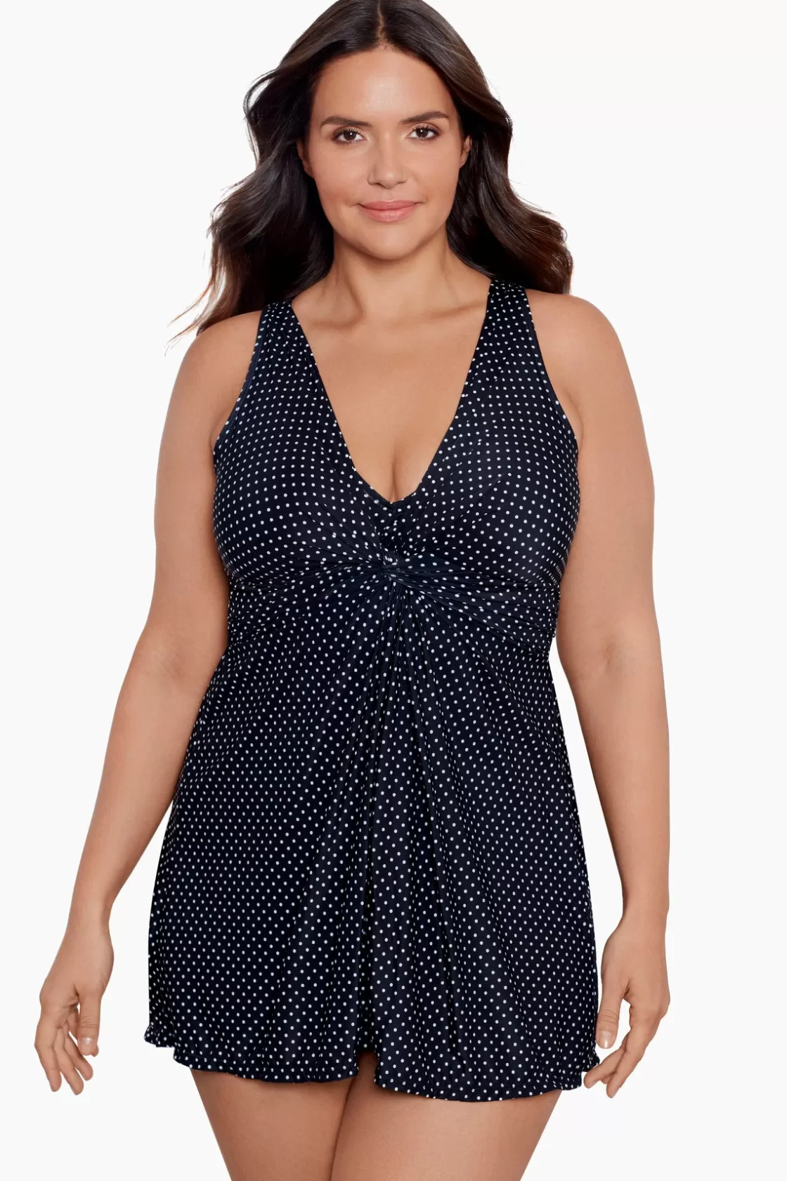 Miraclesuit Tankini Tops^Plus Size Pin Point Marais One Piece Swim Dress Black/White