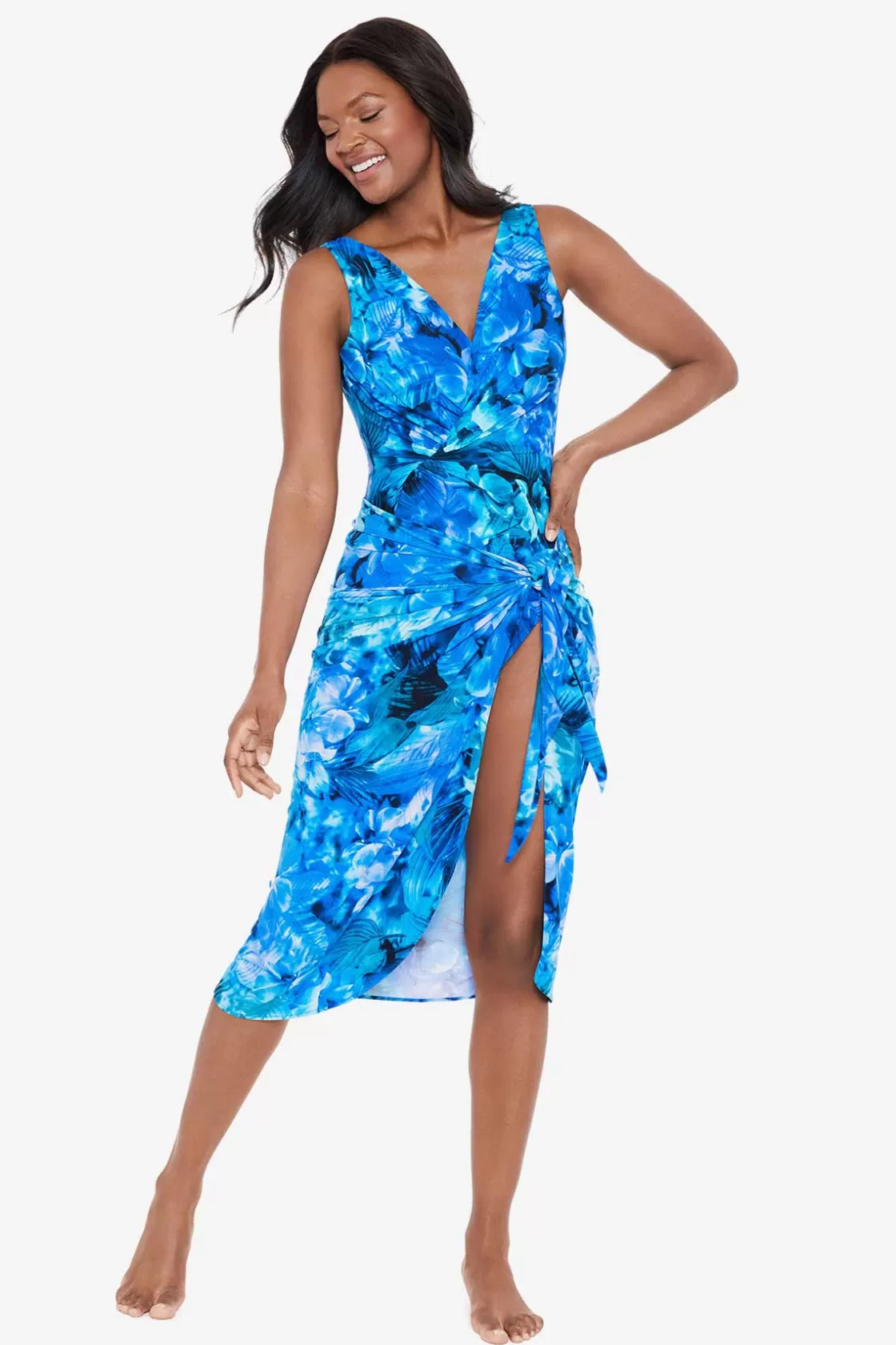 Miraclesuit Tankini Tops | Plus^Sous Marine Long Sarong Swim Cover Up Blue/Multi