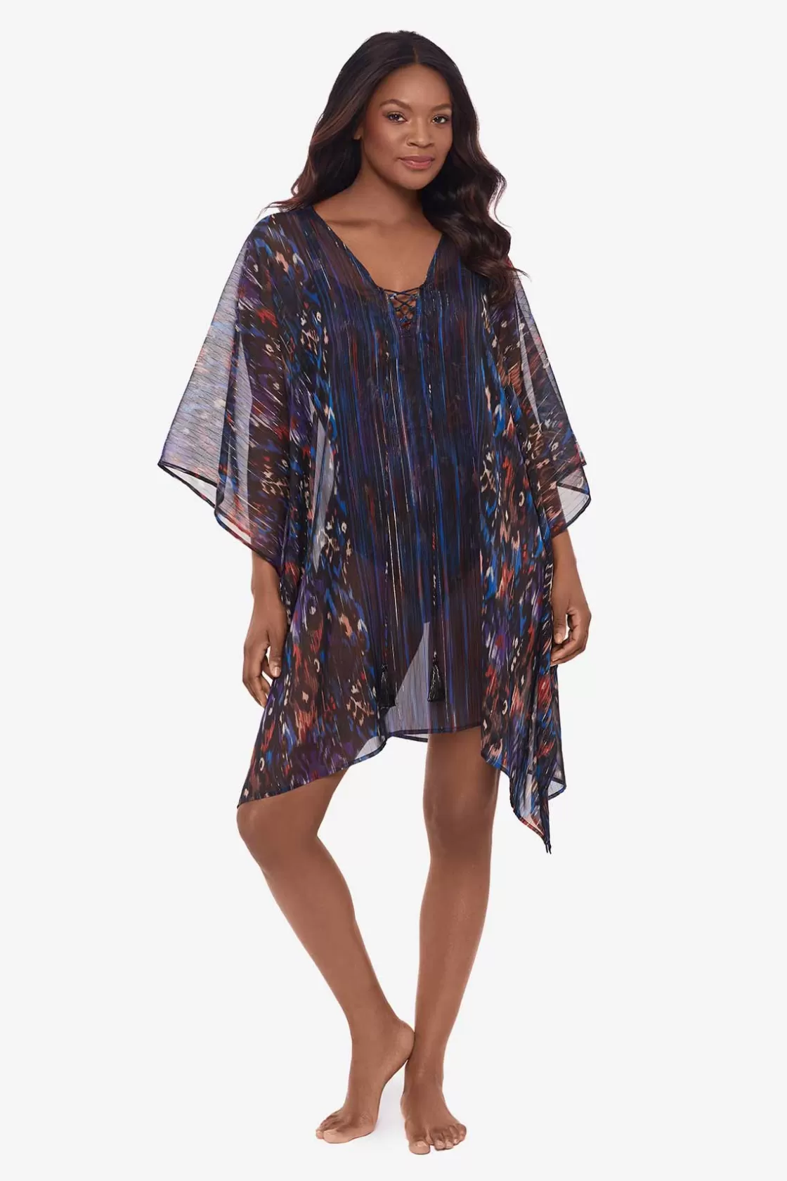 Miraclesuit Tankini Tops | Dd+ Cup^Tapiz Caftan Swim Cover Up Black/Multi