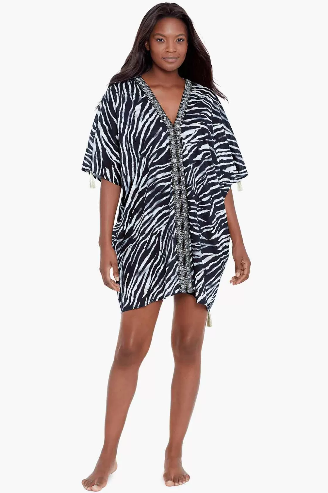 Miraclesuit Tankini Tops | Plus^Tigre Sombre Caftan Swim Cover Up Black/White