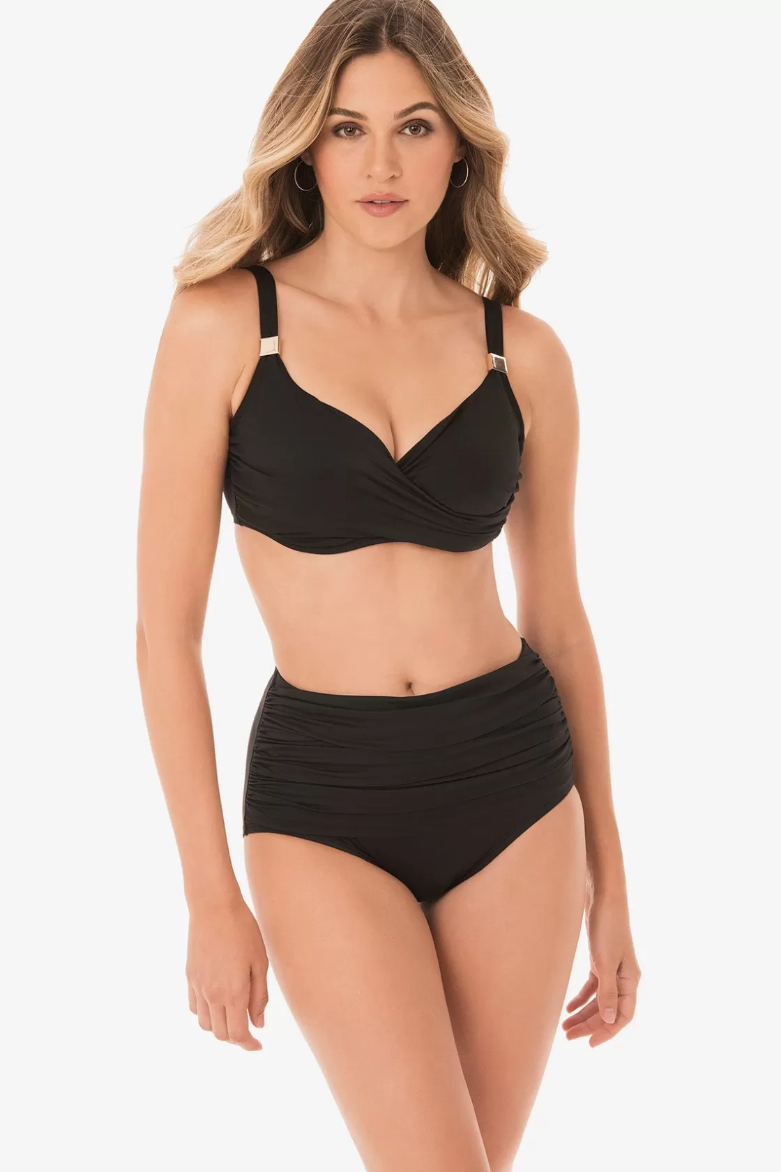 Miraclesuit Bandeau | One Piece^Underwire Surplice Bra Top Black