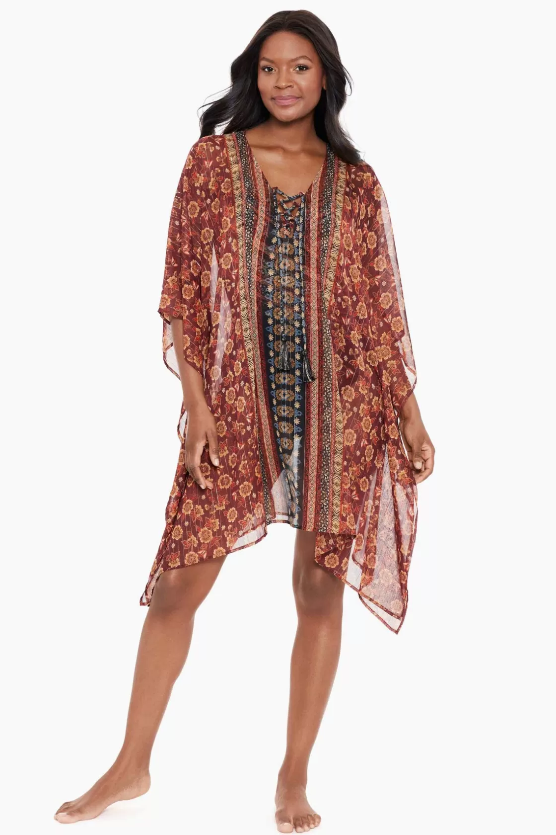 Miraclesuit Tankini Tops | Plus^Zwina Caftan Swim Cover Up Black/Multi